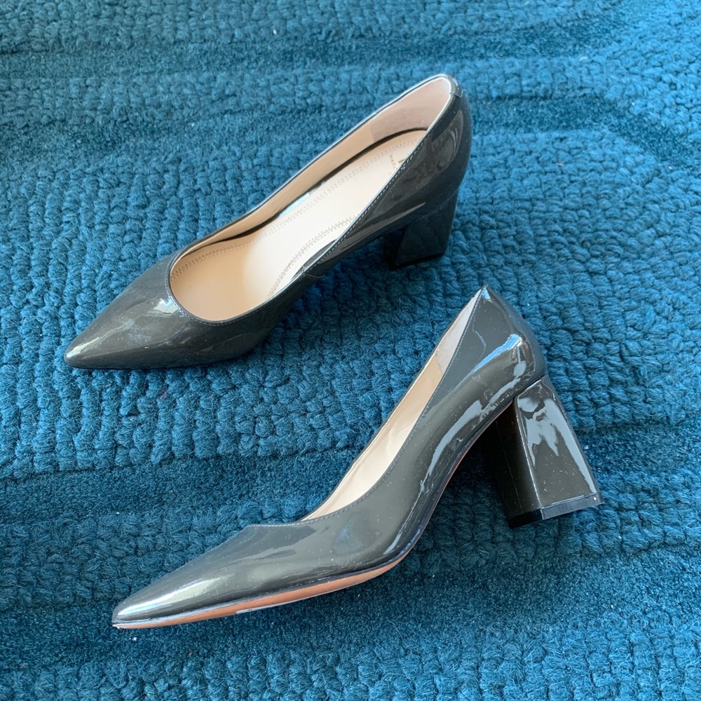 Mar Fisher grey patent block heels